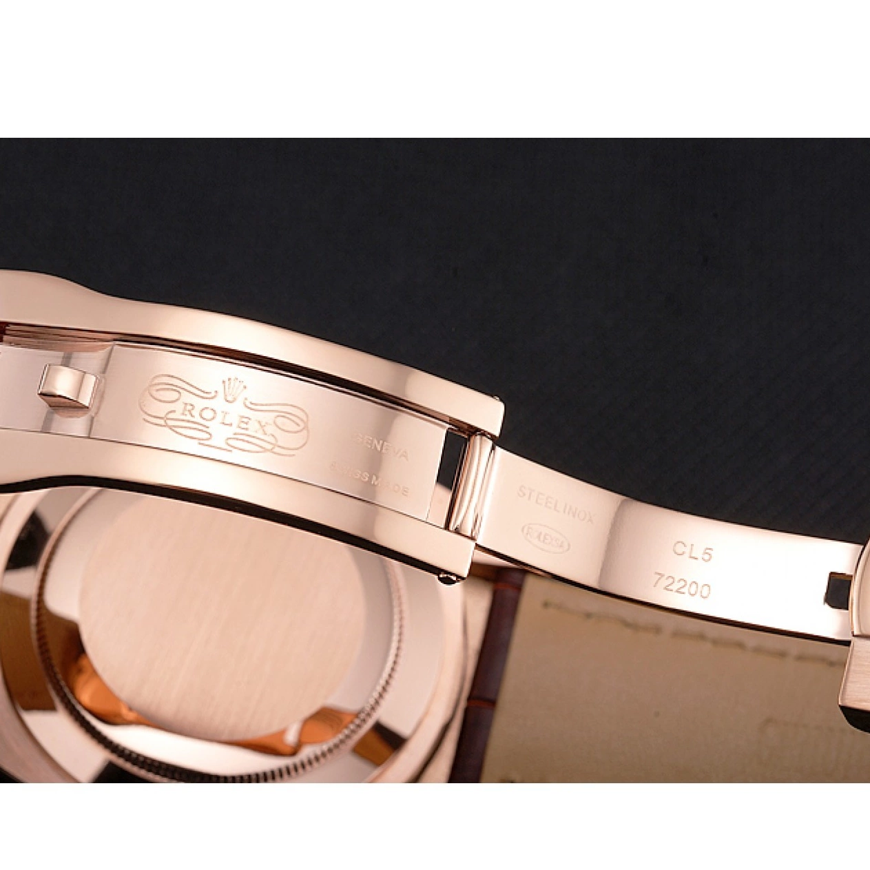 Aaa replica watch Dweller Strap Brown Sky Case Gold Dial Rose Rolex Leather Brown 0730